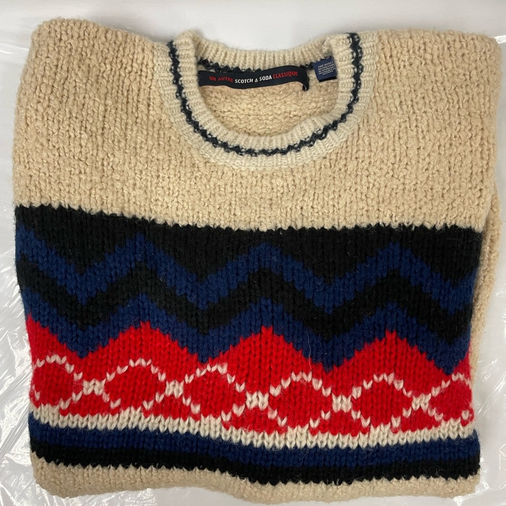 SCOTCH & SODA Unisex Fair Isle Stripe Contrast Sleeve Nubby Sweater Size L